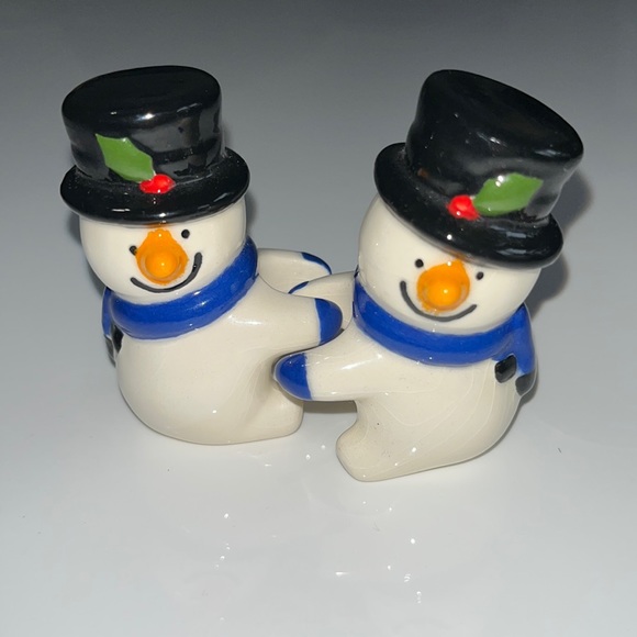 Set of 2 Vintage Ceramic Hand Painted Christmas Holiday Snowman Candle Climbers - Picture 1 of 5